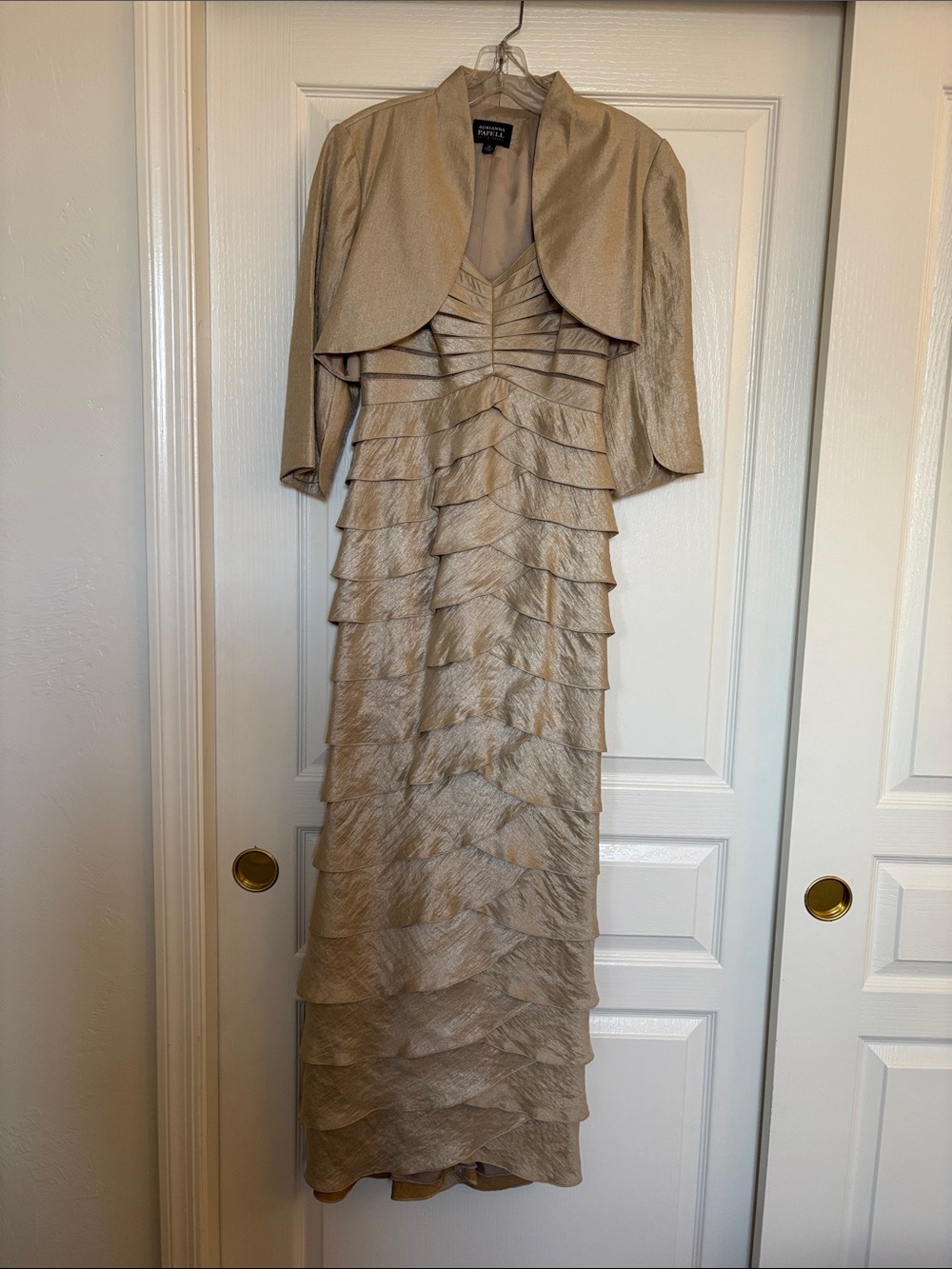 Taupe Maxi Dress with Removable Bolero - ADRIANA PAPELL - Dry Cleaned
